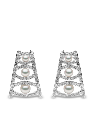 Yoko London 18kt White Gold Raindrop Pearl And Diamond Earrings In Silver