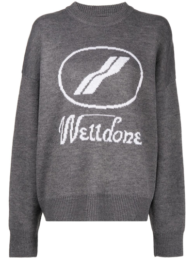 We11 Done Crew-neck Logo Jumper In Grey