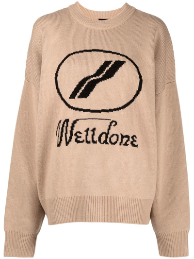 We11 Done Logo-print Knit Jumper In Brown