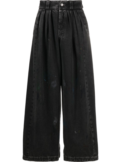 Maison Margiela Paint-splatter Wide-leg Jeans In 900 Black