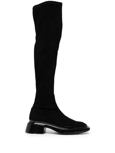 Both Knee-high Low-heel Boots In Black
