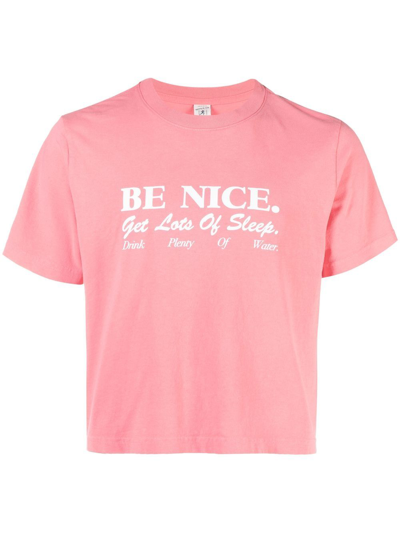 Sporty And Rich Be Nice Print Cropped T-shirt In Rosa