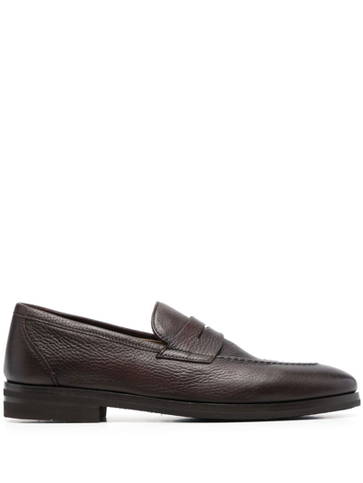 Henderson Baracco Leather Penny Loafers In Braun