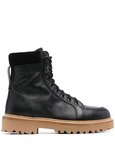 Henderson Baracco Velvet-trim Leather Ankle Boots In Schwarz