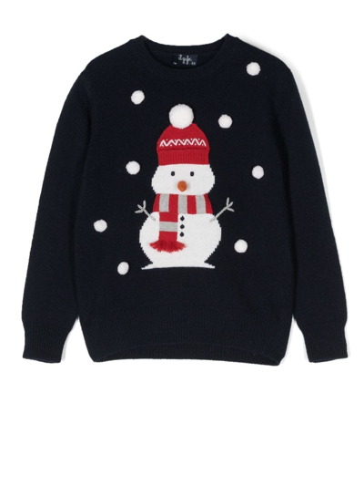 Il Gufo Kids' Snowman-knit Jumper In Blue