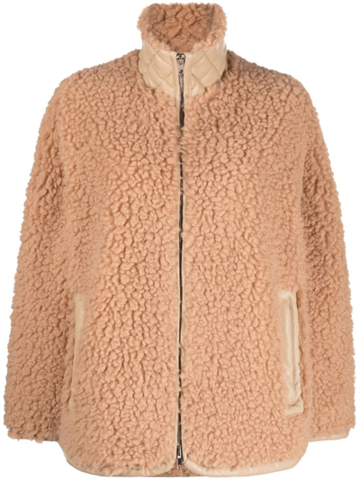 Stand Studio Azalea Faux-shearling Zip Jacket In Beige