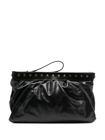 Isabel Marant Ruched Leather Clutch Bag In Schwarz