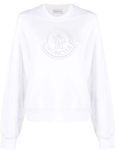 Moncler Logo Cotton Jersey Sweatshirt In White