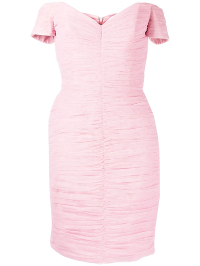 Anouki Off-shoulder Draped Mini Dress In Pink