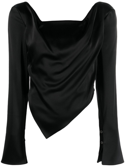 Nanushka Bintou Asymmetric Draped Satin Top In Black