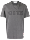 Golden Goose Green Crewneck T-shirt With Logo On The Front And Logo Patch On The Front In Grey