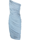 Norma Kamali Diana One-shoulder Ruched Stretch-jersey Midi Dress In Soft Blue