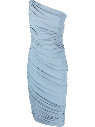 Norma Kamali Diana One-shoulder Ruched Stretch-jersey Midi Dress In Blue-lt