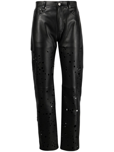 Durazzi Milano Cut-out Leather Straight-leg Trousers In Black