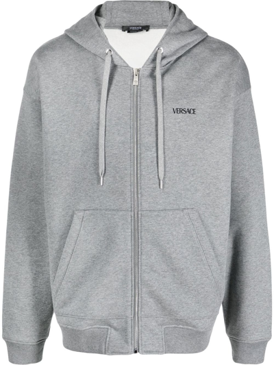 Versace Logo-print Zip-up Hoodie In Grau