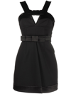 Jil Sander Bow-detailed Cutout Satin-trimmed Wool Mini Dress In Schwarz