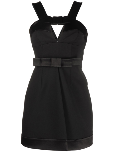 Jil Sander Bow-detailed Cutout Satin-trimmed Wool Mini Dress In Nero