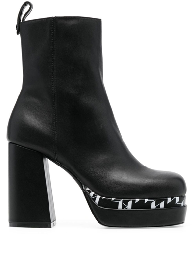 Karl Lagerfeld Monogram-print Platform Boots In Black