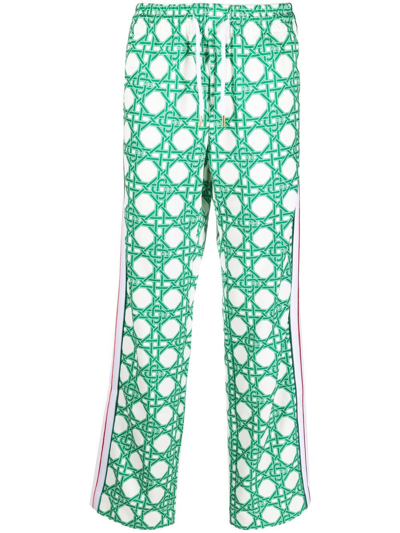 Casablanca Green & White 'le Monogramme D'osier' Track Pants In Multicolour