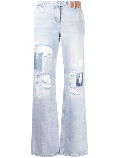 Palm Angels Straight Jeans With A Worn Effect In Light Blue