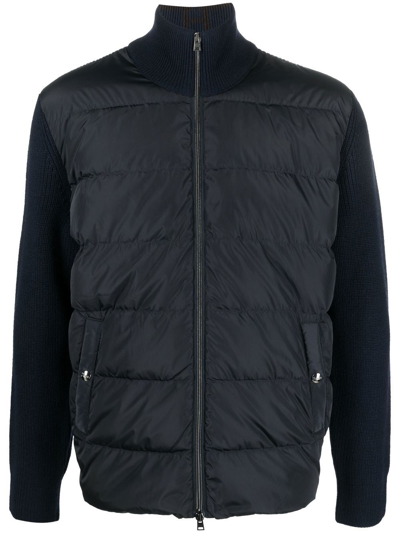 Herno Ribbed Panelled Down Jacket In Blue