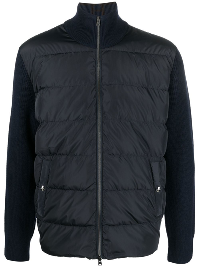 Herno Ribbed Panelled Down Jacket In Navy