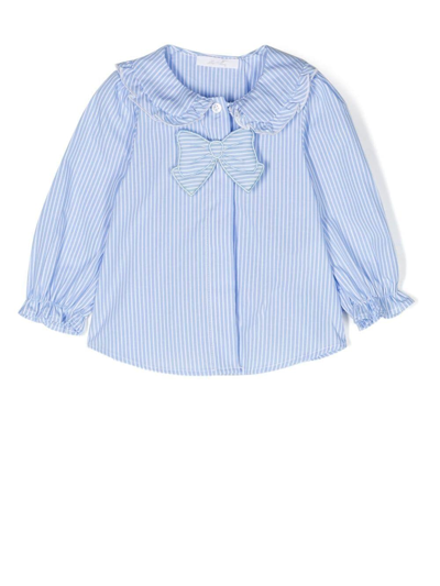Miss Grant Babies' Bow-detail Stripe-print Blouse In Blau
