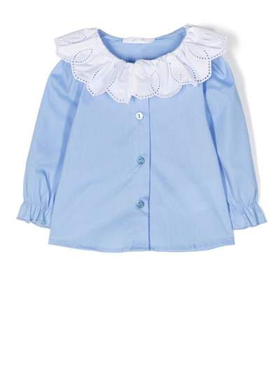 Miss Grant Babies' Perforated Ruffle-collar Blouse In Blau