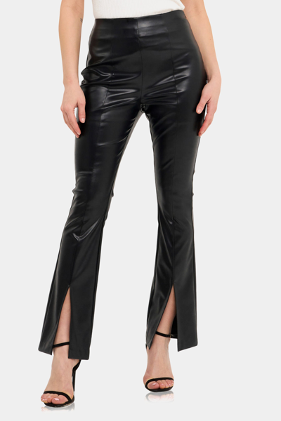 Grey Lab Slit Hem Faux Leather Leggings In Black