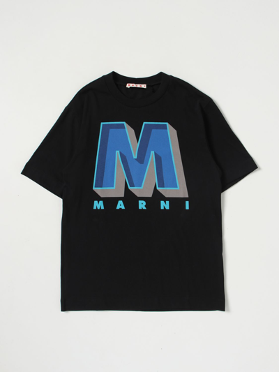 Marni Kids' Logo Crew-neck T-shirt In Black
