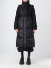 Sacai Long Hybrid Belted Puffer Trench Coat In Black
