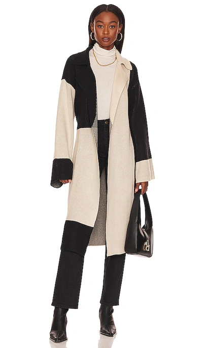 L'academie Jaren Color Block Long Cardigan In Black & Ivory