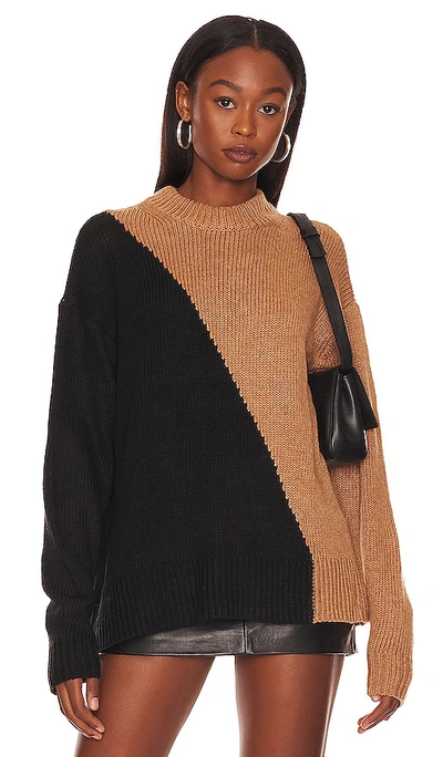 L'academie Dagan Color Block Crewneck In Black & Camel