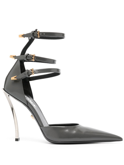 Versace 110mm Leather Pumps In Grau