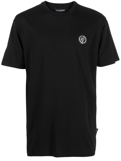 Plein Sport Ss Statement Logo-patch T-shirt In Black