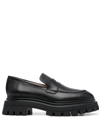 Stuart Weitzman Chunky-sole Leather Loafers In Black