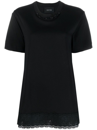 Simone Rocha Lace-trimmed T-shirt In Black