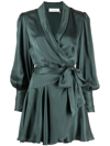 Zimmermann Silk Wrap Minidress In Bottle Green