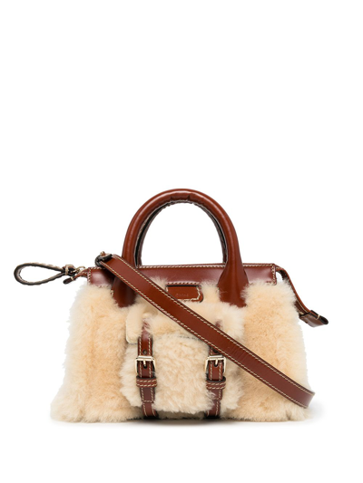 Chloé Edith Mini Bag Shearling & Leather Crossbody In Brown | ModeSens