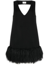 P.a.r.o.s.h Shearling Trim Sleeveless V-neck Minidress In Black