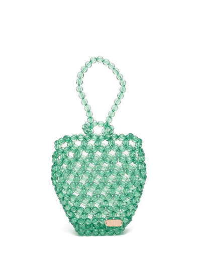 0711 Strawberry Beaded Tote Bag In Green