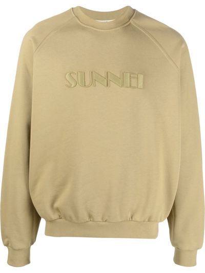 Sunnei Logo-embroidered Crew-neck Sweatshirt In Green