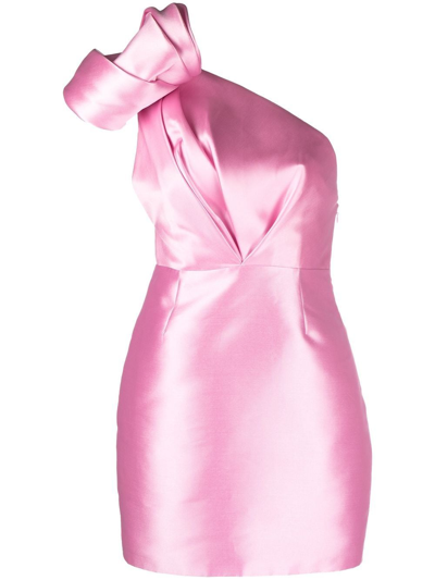 Solace London Pink One-shoulder Asymmetrical Dress With Bow