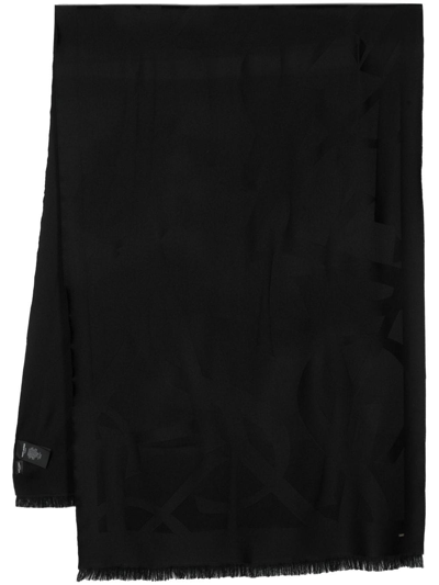 Saint Laurent Ysl Monogram-pattern Scarf In Black