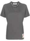 Golden Goose Golden Collection T-shirt In Anthracite Gray With Cabochon Crystals In Grey