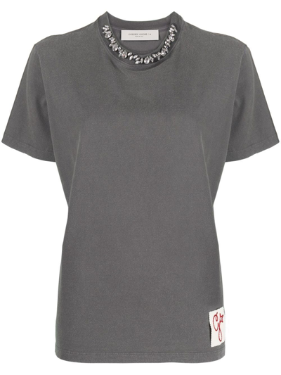 Golden Goose Crystal Embellishment Collar T-shirt - Atterley In Grey