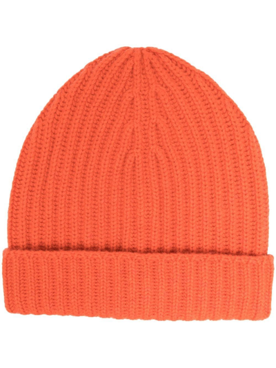 Malo Ribbed-knit Cashmere Beanie In Orange