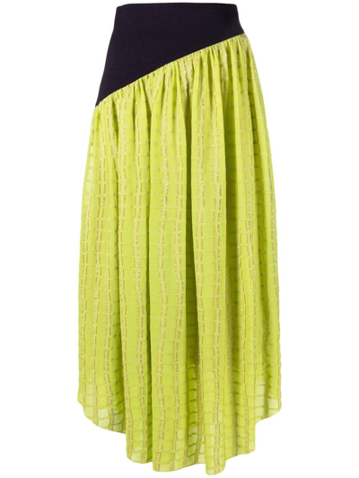 Tory Burch Colorblock Chiffon Skirt In Lime