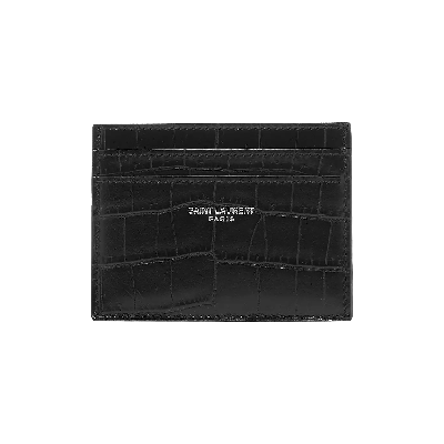 Pre-owned Saint Laurent Embossed Leather Credit Card Case 'black'