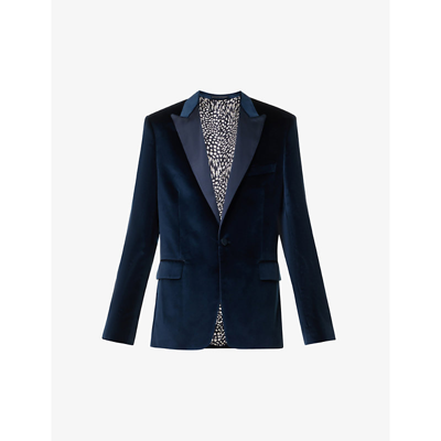 Paul Smith Contrast Lapels Velvet-cotton Blazer In Blue